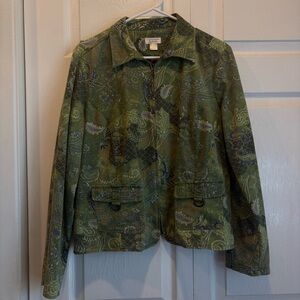 2008 Christopher & Banks Green Zip Up Paisley Long Sleeve Jacket - Size Large